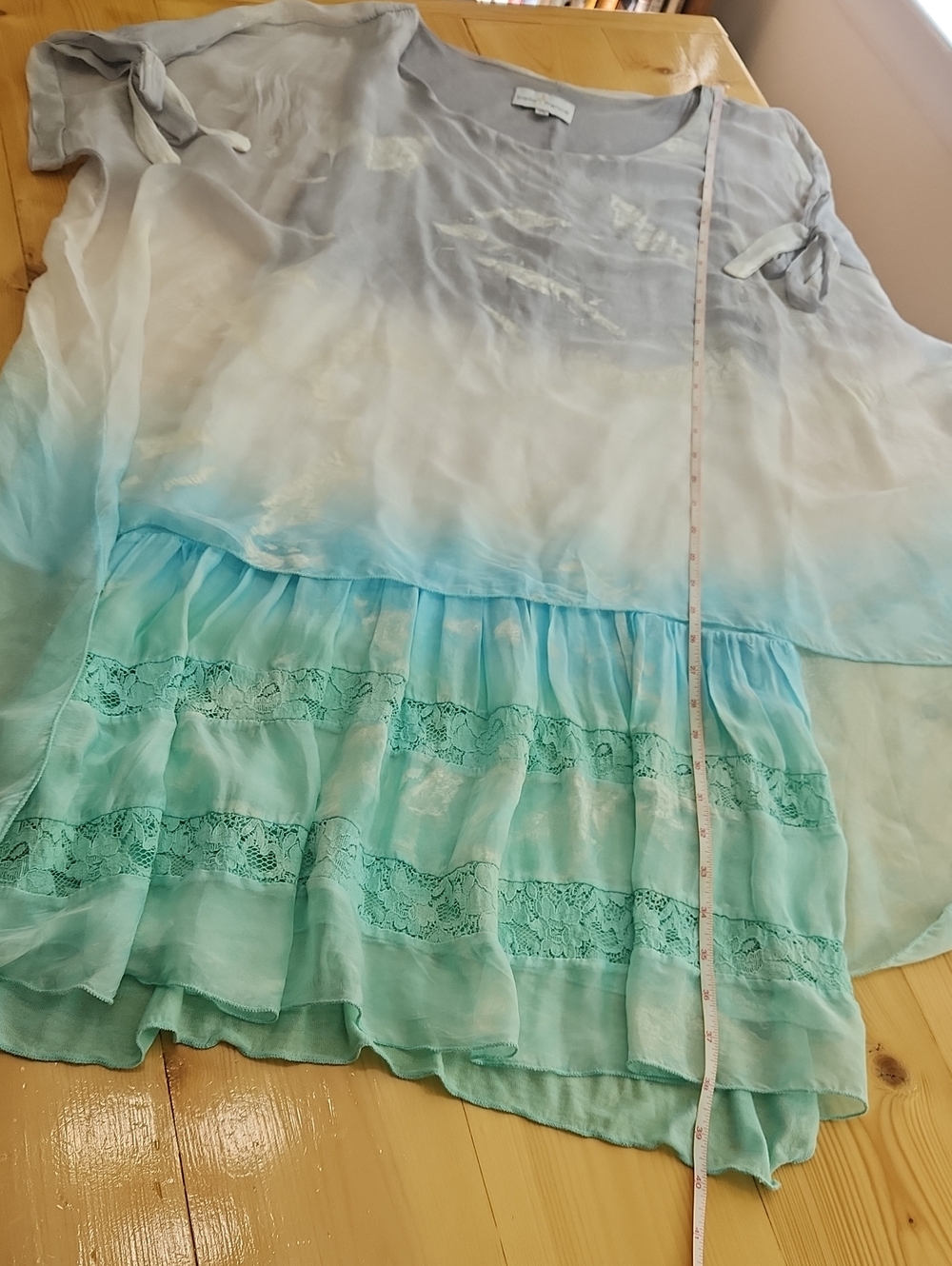 Belle France Silk Ombre Dress XL Italy Boho Romantic Lace Layered Midi - Picture 15 of 16